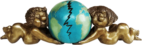 Skulptur: Putten mit Weltkugel (Bronze)